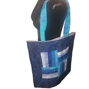 Blue Quilted Handmade Large Tote